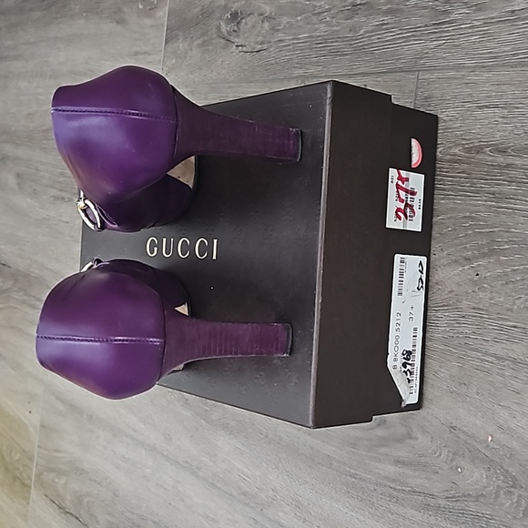 Gucci platform peep toe Charlotte pumps grape royal color women's 7 (eur 37.5) - Picture 4 of 5